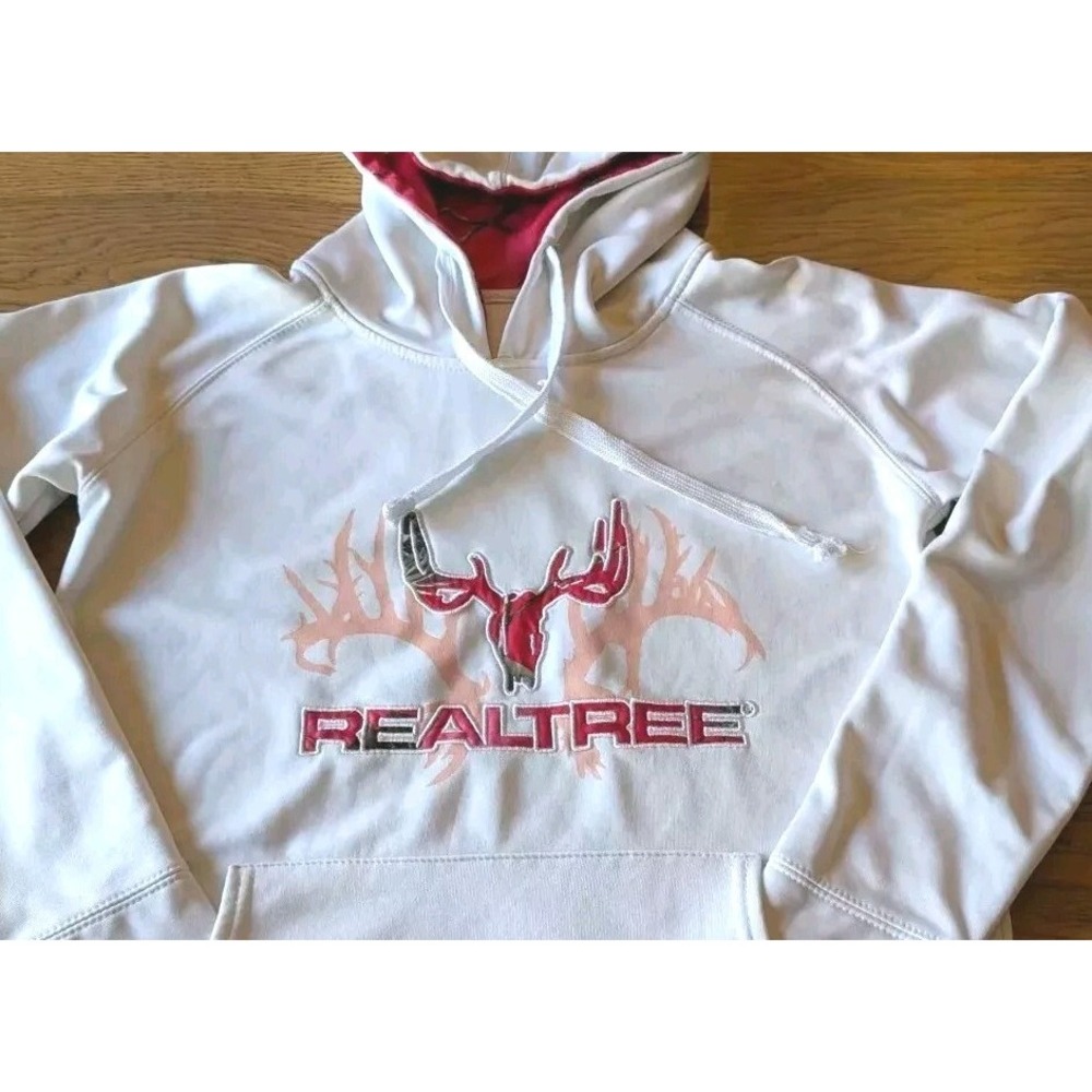 Sz Small RealTree Mountainaire White/Pink Hoodie Womens Sweatshirt Top Pullover